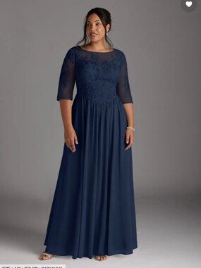 Azazie Mirielle Dark Navy A-Line Scoop Lace Chiffon Dress - Size 10